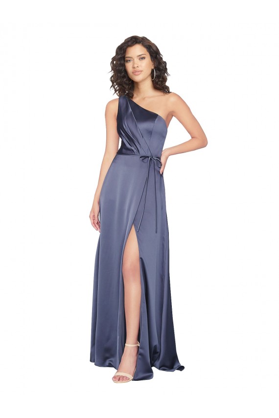 Draped Silky Satin Prom Dress with Tied Waist Australia