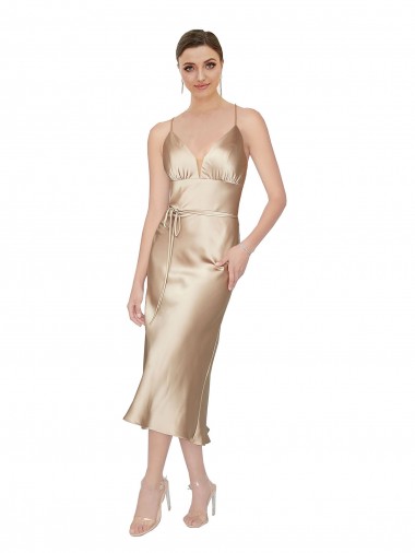 Empire Waist Silky Satin Midi Length Cocktail Dress / Prom Dress Australia