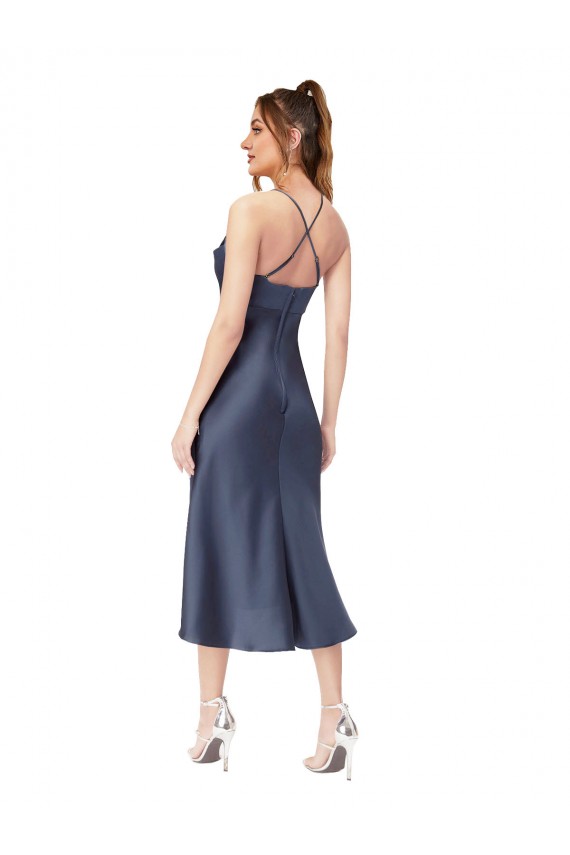 High Low Silky Satin Cowl Neck Midi Length Cocktail Prom Dress / Homecoming Dress Australia