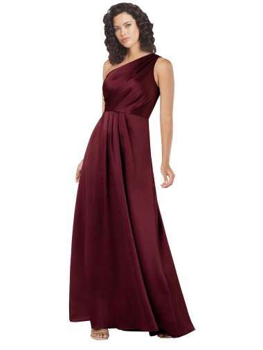 One Shoulder Silky Satin Prom Dress with Subtle Pleats Australia