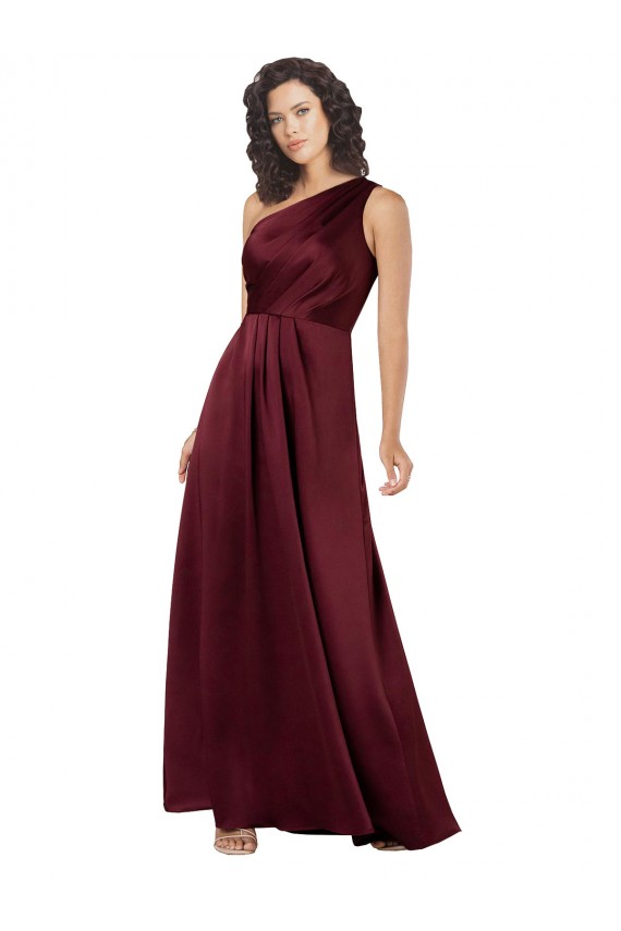 One Shoulder Silky Satin Prom Dress with Subtle Pleats Australia
