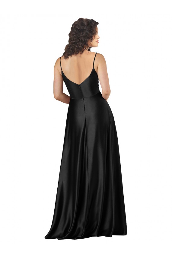 Full Length V-Neckline Silky Satin Prom Dress with Full Skirt Australia