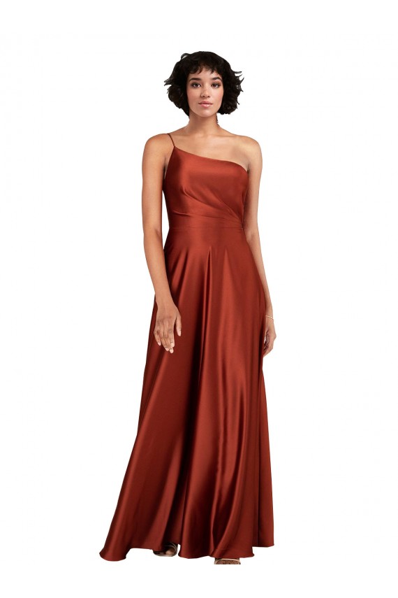 Sophisticated One Shoulder Silky Satin Prom Dress with Full Skirt Australia