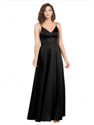 Silky Satin Floor-Length Long Prom Dress with V-Neckline Australia