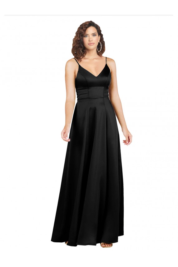 Silky Satin Floor-Length Long Prom Dress with V-Neckline Australia