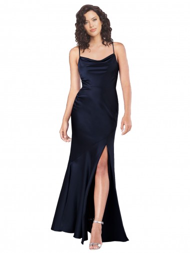 Draped Cowl Neck Silky Satin Prom Dress with Skirt Slit Australia