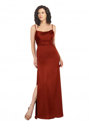 Floor-Length Silky Satin Prom Dress with Skirt Slit Australia