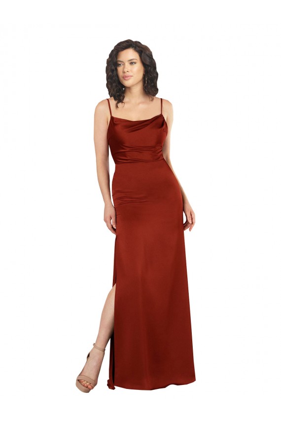 Floor-Length Silky Satin Prom Dress with Skirt Slit Australia