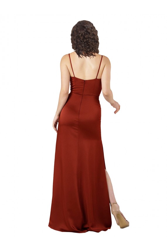 Floor-Length Silky Satin Prom Dress with Skirt Slit Australia