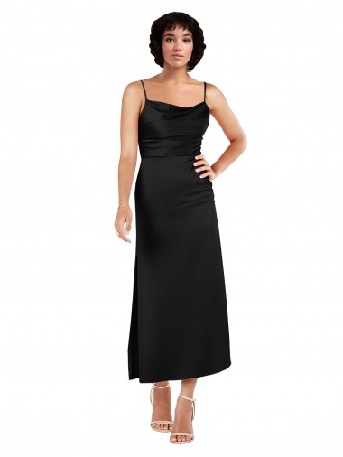 Cowl Neck Tea-Length Short Silky Satin Cocktail Prom Dress / Homecoming Dress with Skirt Slit Australia