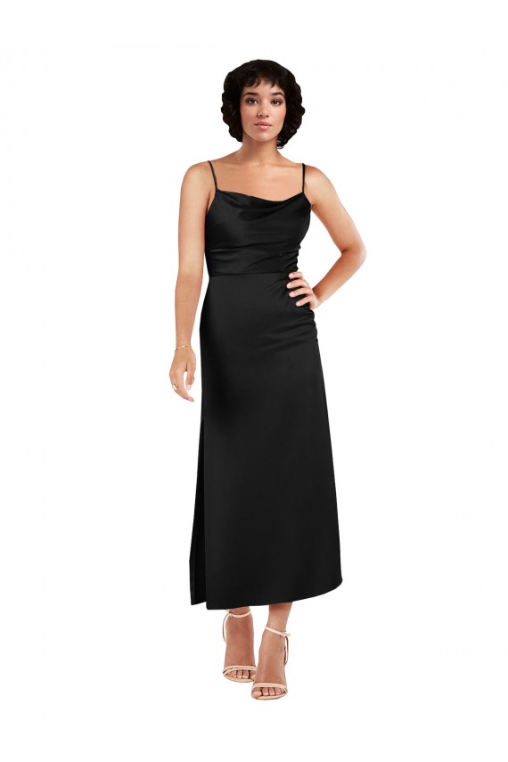 Cowl Neck Tea-Length Short Silky Satin Cocktail Prom Dress / Homecoming Dress with Skirt Slit Australia