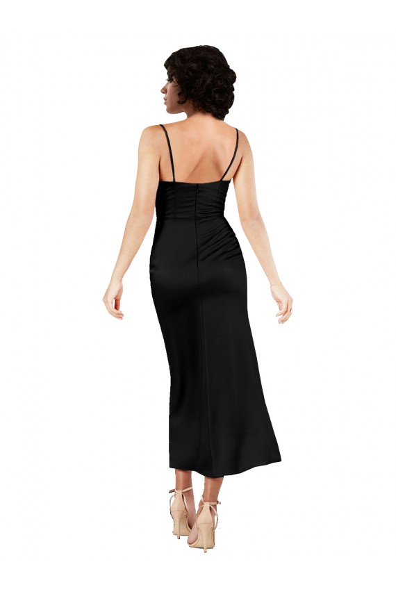 Cowl Neck Tea-Length Short Silky Satin Cocktail Prom Dress / Homecoming Dress with Skirt Slit Australia