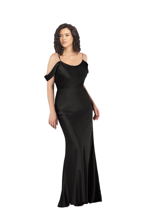 Off the Shoulder Sleeves Silky Satin Prom Dress with Skirt Slit Australia