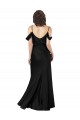 Off the Shoulder Sleeves Silky Satin Prom Dress with Skirt Slit Australia