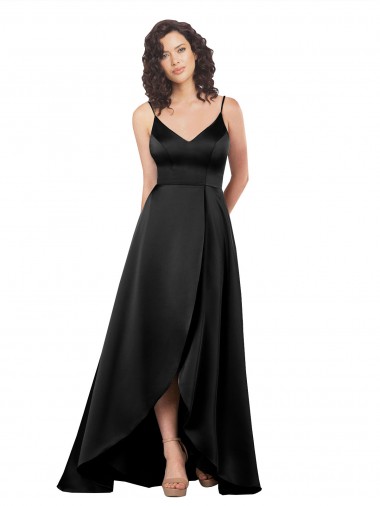 High Low V-Neckline Silky Satin Tulip Prom Dress with Wrap Skirt Australia