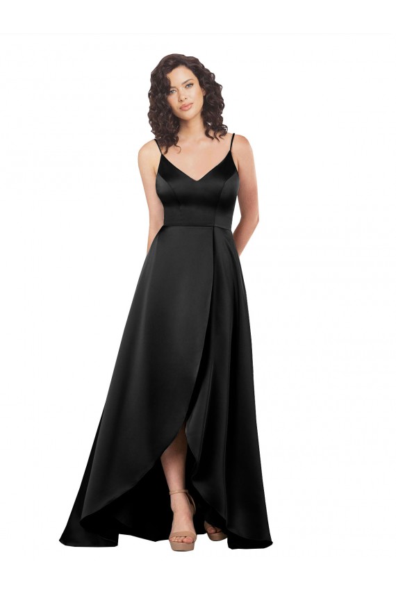 High Low V-Neckline Silky Satin Tulip Prom Dress with Wrap Skirt Australia