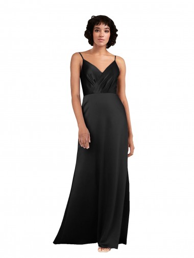 Full Length V-Neckline Silky Satin Prom Dress with Spaghetti Straps Australia