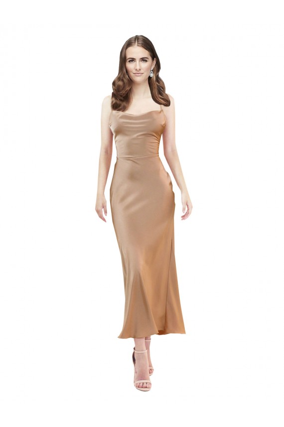 Cowl Neck Silky Satin Midi Length Cocktail Prom Dress / Homecoming Dress Low Back Australia