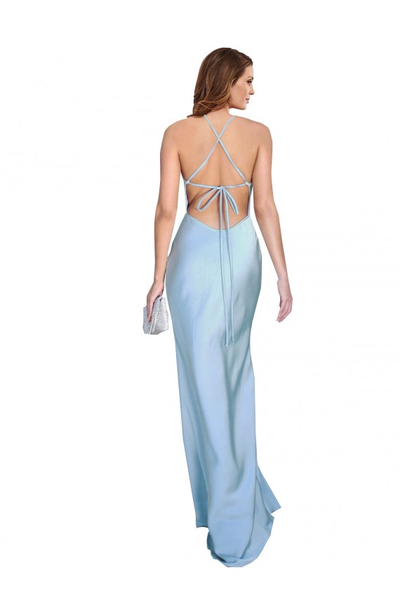 Open Back with Ties Cowl Neck Sheath Silky Satin Long Bridessmaid Dress Australia