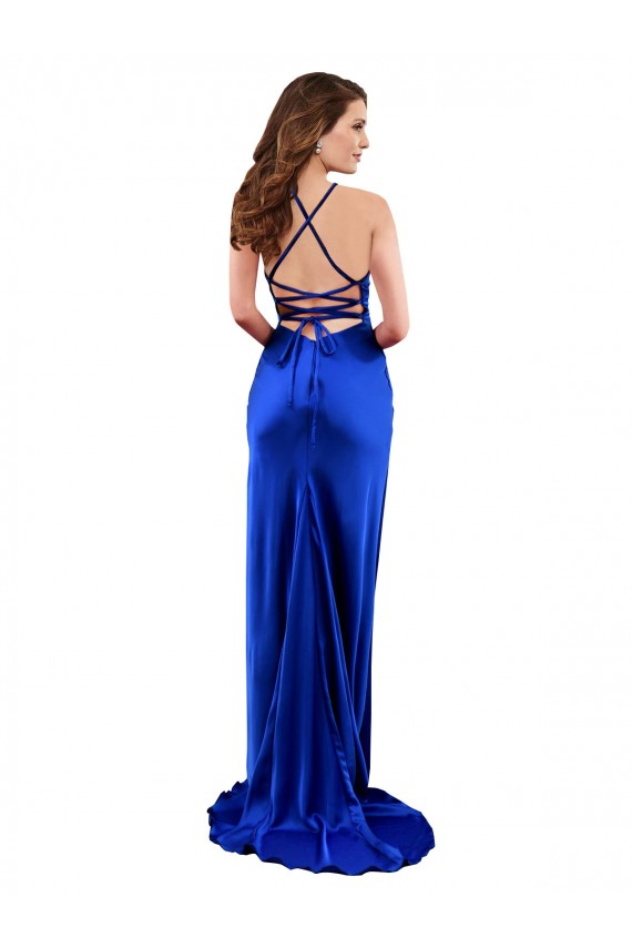 Open Back Cowl Neck Long Silky Satin Prom Dress Australia