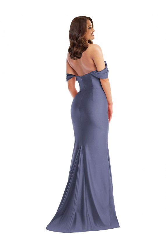Off the Shoulder Corset Silky Satin Mermaid Prom Dress with Side Slit Australia
