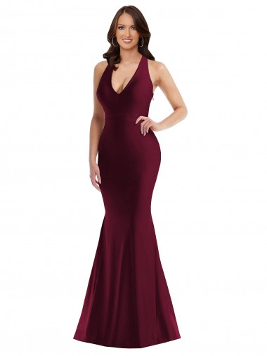 Plunge Neckline Cutout Low Back Silky Satin Mermaid Prom Dress Australia