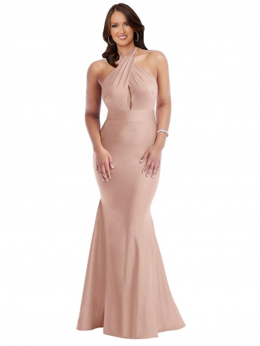 Criss Cross Halter Open Back Silky Satin Mermaid Prom Dress Australia
