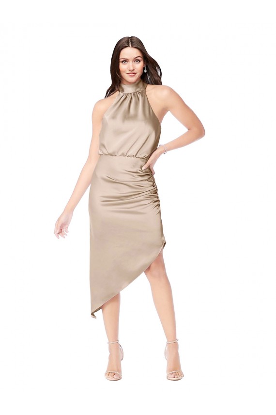 Silky Satin High Low Midi Length Cocktail Prom Dress / Homecoming Dress with Asymmetric Skirt Australia