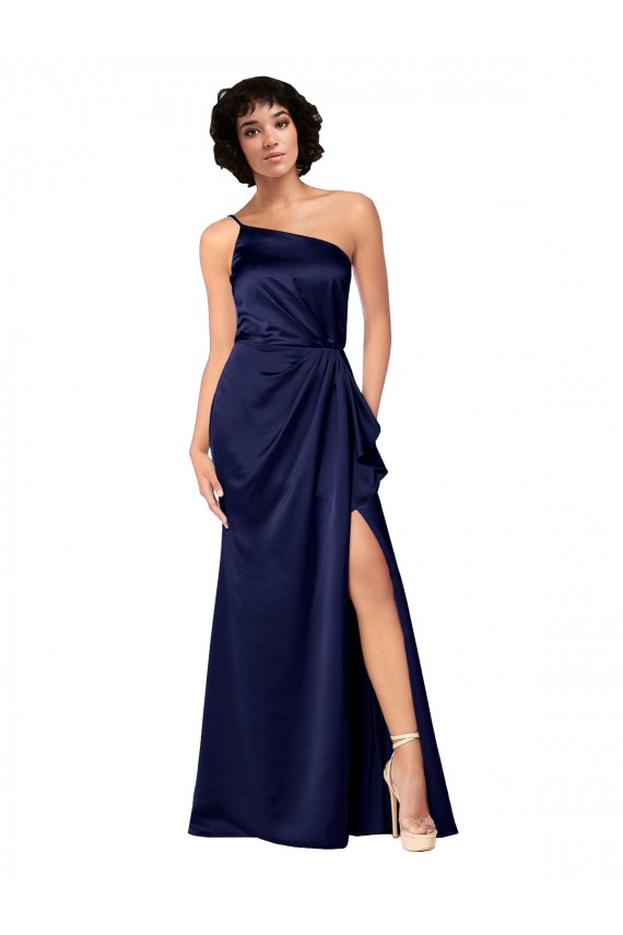 One Shoulder Silky Satin Prom Dress with Skirt Slit Australia