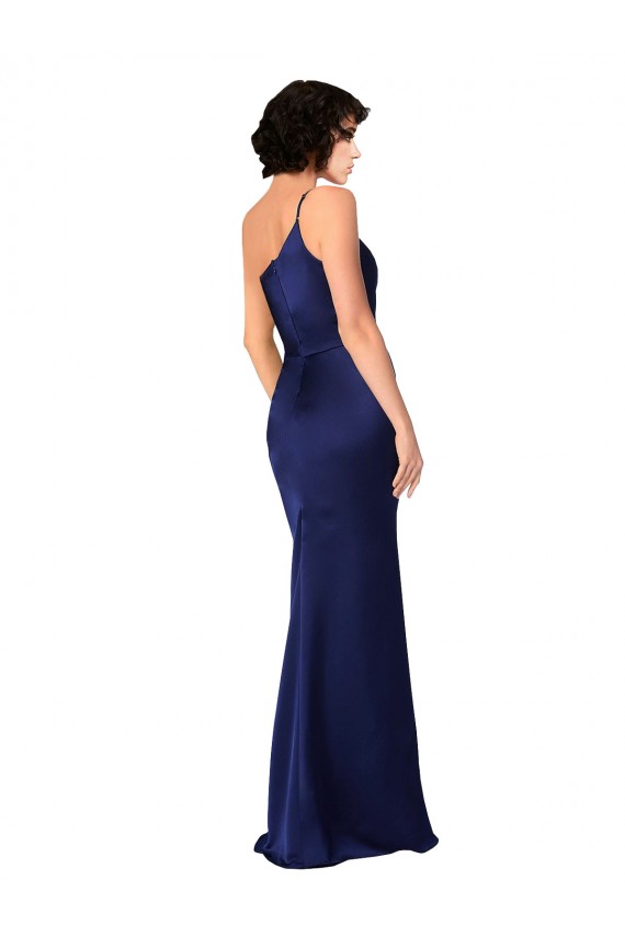 One Shoulder Silky Satin Prom Dress with Skirt Slit Australia