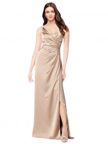 Silky Satin Prom Dress with Draped Surplice Bodice Australia