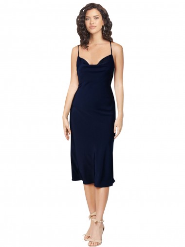 Short Midi Length Silky Satin Cocktail Prom Dress / Homecoming Dress with Cowl Neck and Cross Back Straps Australia
