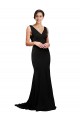 V-Neck Full Length Silky Satin Prom Dress with Soft Cowl Neck and Sweep Train Australia