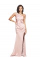 Full Length Ruched Silky Satin Prom Dress with Low Back and High Split Australia
