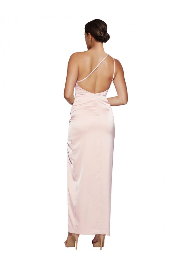 One Shoulder Full Length Long Silky Satin Prom Dress with Thigh Split Australia