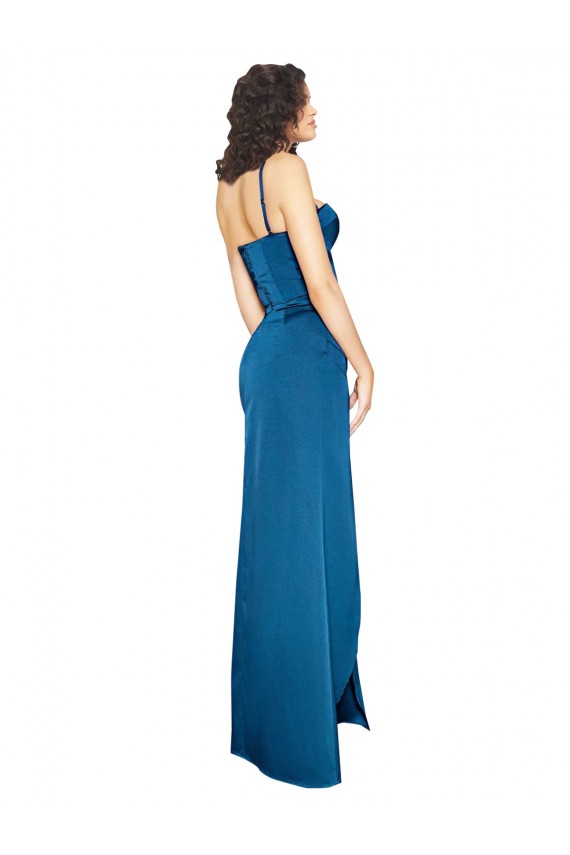 Full Length Bustier Style Long Silky Satin Prom Dress with Low Back Australia