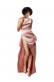 Low Back One Shoulder Full Length Silky Satin Prom Dress Australia
