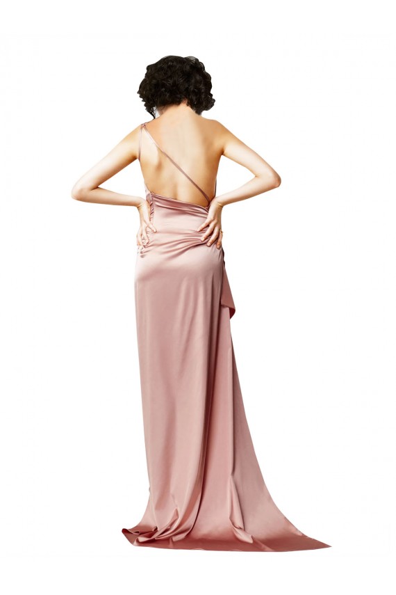 Low Back One Shoulder Full Length Silky Satin Prom Dress Australia