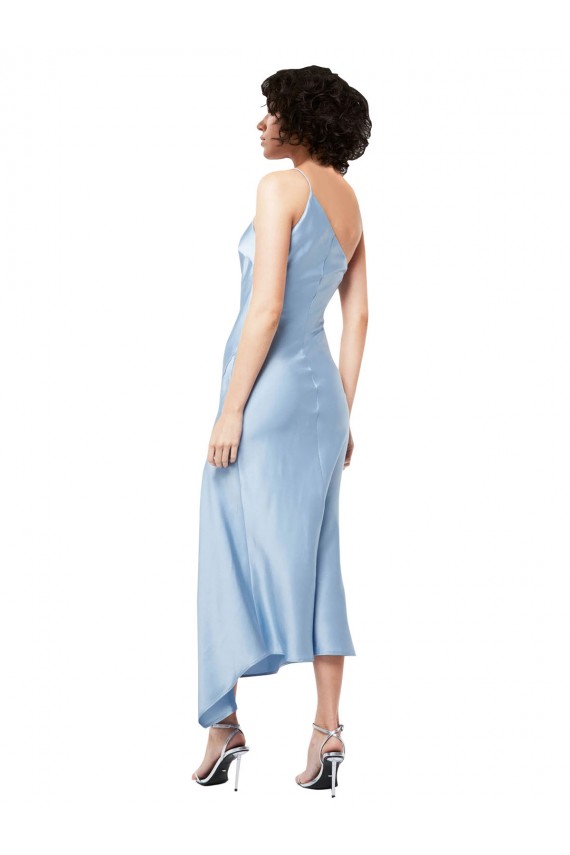 Midi Length Short Silky Satin Cocktail Prom Dress / Homecoming Dress with Asymmetric Neckline and High Side Split Australia