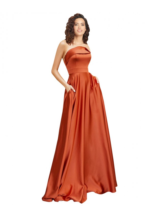 Strapless Sweep Train Silky Satin Prom Dress with Pleats Australia