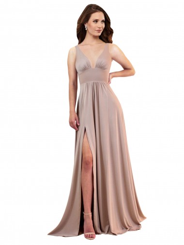 Long A-Line Plunge V-Neckline Spandex Prom Dress with Slit Australia