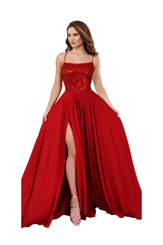 Lace Over Bodice Long Spandex Prom Dress with Slit Australia