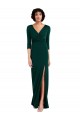 Floor Length 3/4 Sleeves V-Back Draped Wrap Maxi Spandex Prom Dress Australia