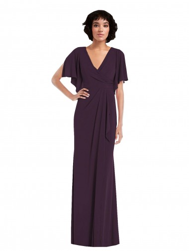 Faux Wrap Split Sleeves Maxi Spandex Prom Dress with Cascade Skirt Australia