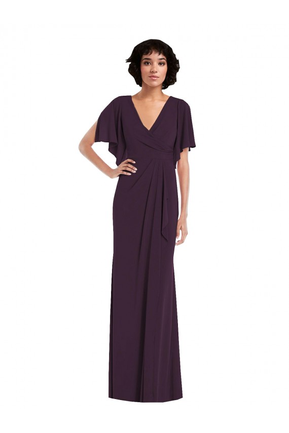 Faux Wrap Split Sleeves Maxi Spandex Prom Dress with Cascade Skirt Australia