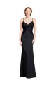 Long Chiffon Prom Dress with Lace Bodice and Curved V-Neckline Australia