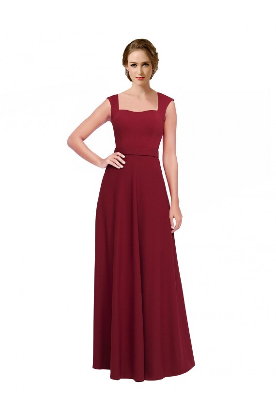Square Neck Subtle Cap Sleeeves Crepe Prom Dress Australia