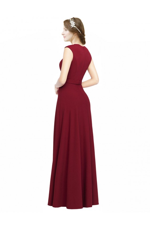 Square Neck Subtle Cap Sleeeves Crepe Prom Dress Australia