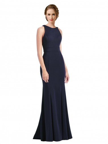 High Neck Sheath Long Crepe Prom Dress Australia