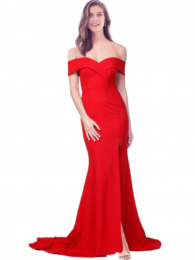 Criss Cross Full Length Long Crepe Prom Dress with Side Split Australia